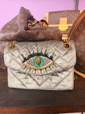 Kurt Geiger Silver Quilted Mini Crossbody with Embroidered Eye